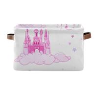 Kutsu Castle in Cloud Lot de 1 bacs de rangement rectangulaires pour étagères, panier de rangement avec double poignée, cubes de rangement pliables avec cadre en métal, pour la maison, la chambre à