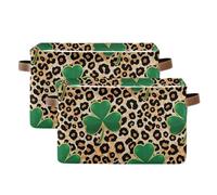 Kutsu Clovers on Leopard Bacs de rangement pour étagères, panier de rangement avec double poignée, cubes pliables avec cadre en métal, conteneurs de rangement rectangulaires pour la maison, la chambre