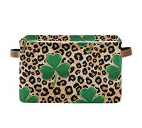 Kutsu Clovers on Leopard Bacs de rangement pour étagères, panier de rangement avec double poignée, cubes pliables avec cadre en métal, conteneurs de rangement rectangulaires pour la maison, la chambre