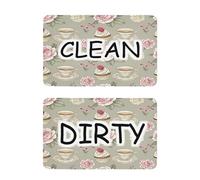 Kutsu Lot de 2 aimants de lave-vaisselle « Clean Dirty » - Affichage rétro - Motif théière et fleur - Facile à lire
