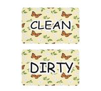 Kutsu Lot de 2 aimants de lave-vaisselle « Clean Dirty » - Motif papillon et fleur - Facile à lire