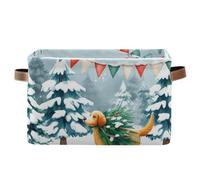 Kutsu Lot de 2 bacs de rangement de Noël pour chiens, paniers de rangement avec double poignée, cubes de rangement pliables avec cadre en métal, conteneurs rectangulaires pour la maison, la chambre à