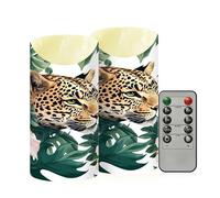 Kutsu Lot de 2 bougies sans flamme à LED vacillantes à piles avec télécommande et minuteur, motif léopard dans une plante tropicale, bougies piliers en plastique pour décoration de maison, de mariage
