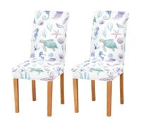 Kutsu Lot de 2 housses de chaise lavables et extensibles pour salle à manger, hôtel, cérémonie, banquet, fête de mariage Motif animaux marins