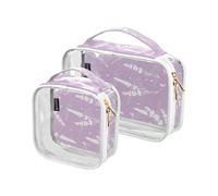 Kutsu Lot de 2 trousses de toilette à motif fleurs de lavande, trousse de maquillage imperméable pour homme et femme, organisateur cosmétique en PVC transparent pour voyage, double fermeture éclair,
