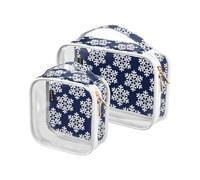 Kutsu Lot de 2 Trousses de Toilette Bleues en Forme de Flocon de Neige, Trousse de Maquillage imperméable pour Homme et Femme, Organisateur de cosmétiques en PVC Transparent pour Voyage, Double