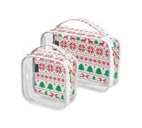 Kutsu Lot de 2 Trousses de Toilette de Noël à Motif Pixels, Trousse de Maquillage imperméable pour Homme et Femme, Organisateur de cosmétiques en PVC Transparent pour Voyage, Double Fermeture éclair,