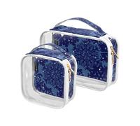Kutsu Lot de 2 Trousses de Toilette de Noël en PVC Transparent avec Motif Flocon de Neige Bleu foncé pour Homme et Femme, Double Fermeture éclair, comme indiqué sur la Photo