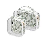 Kutsu Lot de 2 trousses de toilette en forme de feuille tropicale de noix de coco, trousse de maquillage imperméable pour homme et femme, organisateur de cosmétiques en PVC transparent pour voyage,