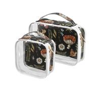 Kutsu Lot de 2 trousses de toilette en PVC transparent avec double fermeture éclair pour homme et femme - Motif flore et faune, Comme indiqué sur la photo