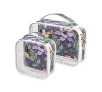 Kutsu Lot de 2 trousses de toilette exotiques en PVC transparent avec double fermeture éclair pour homme et femme - Motif fleurs d'ancolie, Comme indiqué sur la photo