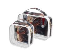 Kutsu Lot de 2 Trousses de Toilette Motif Dragon de Noël, Trousse de Maquillage imperméable pour Homme et Femme, en PVC Transparent, Organiseur de cosmétiques pour Voyage, Double Fermeture éclair,