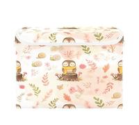Kutsu Panier de rangement pliable avec couvercle en forme de chouette forestière avec double poignée pour jouets, vêtements, documents