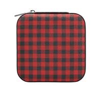 Kutsu Petite boîte à bijoux à grille noire et rouge - Mini organisateur de bijoux de voyage pour filles et femmes - Support de rangement portable pour bagues, boucles d'oreilles, colliers et bracelets