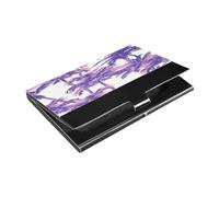 Kutsu Porte-cartes de visite en cuir et acier inoxydable avec motif palmiers violets, pour cartes de visite, porte-cartes de visite, porte-cartes de crédit, carte d'identité, pour homme et femme,