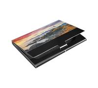 Kutsu Porte-cartes de visite en cuir et acier inoxydable Sunset Lighthouse - Portefeuille fin en métal pour cartes de crédit et d'identité - Pour homme et femme, Comme indiqué sur la photo
