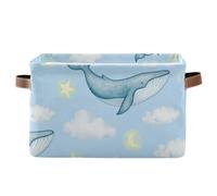 Kutsu Whale Cloud Lot de 2 bacs de rangement rectangulaires pour étagères, panier de rangement avec double poignée, cubes de rangement pliables avec cadre en métal, pour la maison, la chambre à