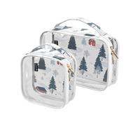 Kutsu Winter Town Trees Lot de 2 Trousses de Toilette imperméables pour Homme et Femme en PVC Transparent avec Double Fermeture éclair, comme indiqué sur la Photo