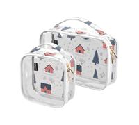 Kutsu Winter Town Trees Lot de 2 Trousses de Toilette imperméables pour Homme et Femme en PVC Transparent avec Double Fermeture éclair, comme indiqué sur la Photo