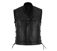 Kutte Biker Gilet de moto en cuir pour homme - Steampunk - Vintage - Sans manches - Avec poche - Pour l'automne et l'hiver, Noir , M