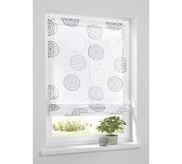 Kutti Beau rideau romain avec œillets blanc anthracite motif imprimé en cercles avec crochets pour fenêtre 80 x 140 cm