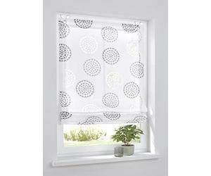 Kutti Bella Store romain à œillets Blanc Anthracite avec motif de cercle imprimé, crochets de fenêtre inclus 45 x 140 cm