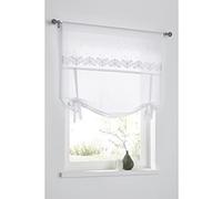 KUTTI Jolie Rideau de Fenetre Blanc Broderie Stores Romain Voilages Passe Tringle Décoration Chambre Cuisine 80 x 100 cm