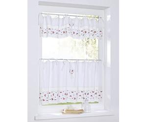 Kutti Rideau Brise bise nouettes Voilage Lavie Coton Blanc Roses cœur Dentelle brodée Largeur 120 cm x Hauteur 50 cm