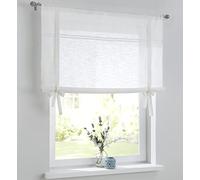 Kutti Rideau plissé Vicky en aspect lin avec dentelle creuse, cordon de serrage, rideau de style maison de campagne pour cuisine, coton, rideau à nouer, store enroulable, Largeur 45 cm x Hauteur 100