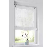 Kutti Store à œillets Nelly blanc semi-transparent avec motif de vrilles brodé, 120 x 140 cm, store décoratif en polyester avec broderie vigne blanche, transmission de la lumière agréable, fixation