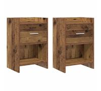 KUTYWEXFM Lot de 2 tables de chevet en bois vieilli 40 x 30 x 60 cm | Table d'appoint compacte pour chambre à coucher avec tiroir, étagère ouverte et poignée en métal pour ranger vos ustensiles