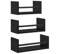 KUTYWEXFM Lot de 3 étagères murales noires aspect chêne 40 x 16 x 14 cm