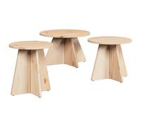 KUTYWEXFM Lot de 3 tables basses rondes en pin massif naturel | Trois tables de salon rustiques en pin traité offrent des possibilités de rangement flexibles pour les collations
