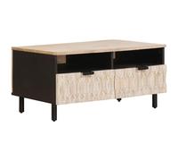 KUTYWEXFM Table basse en bois massif de mangue, avec 2 tiroirs, blanc | Table de salon élégante en bois de manguier véritable avec deux tiroirs pour un rangement ordonné de livres et accessoires.