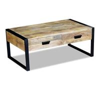 KUTYWEXFM Table basse en bois massif de mangue, avec 2 tiroirs | Table d'appoint faite à la main en bois de manguier et fer avec 2 tiroirs pour un rangement dans le salon et un charme rétro.