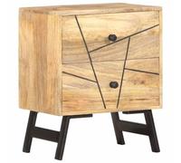 KUTYWEXFM Table de chevet 40 x 30 x 50 cm en bois massif de mangue | Table de chevet rustique en véritable bois de manguier avec 2 tiroirs pour votre chambre à coucher, stable grâce aux pieds en