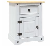 KUTYWEXFM Table de chevet en bois massif Mexique - Blanc - 53 x 39 x 67 cm | Commode rustique pour chambre à coucher et salon avec tiroir, armoire et ferrures en métal noir.
