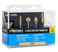 Kutzall Kit de 4 Fraises Rotatives - Tige 1/8″ - Grain Fin - Pour Gravure Détail sur Bois - Compatible Dremel, Foredom, DeWalt - Carbure de Tungstène Structuré
