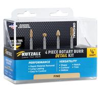 Kutzall Kit de 4 Fraises Rotatives - Tige 1/8″ - Pointe Fine, Grain Fin - Pour Sculpture sur Bois, Gravure de Précision - Compatible Dremel, Foredom, Ryobi - Carbure de Tungstène Structuré