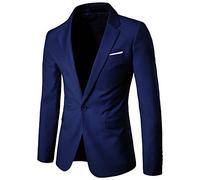 KUUFUUT Blazer Homme À Un Bouton Coupe Classique Revers Cranté Poches Bleu Marine Taille S. Idéal pour Affaires Mariages et Sorties Décontractées Au Bureau.