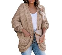 KUUFUUT Cardigan Ample À Manches Chauve Souris pour Femme Pull en Grosse Maille avec Poche Ouvert sur Le Devant Cardigan Grand Père Hauts Chauds d'hiver Doux et Confortable Kaki 3XL