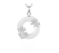 KUUFUUT Collier Pendentif En Argent Sterling 925 pour Femme Délicat Collier Pendentif En Argent Représentant Douze Divinités Florales avec Calcédoine Blanche Coffret Cadeau Chrysanthème De Septembre
