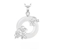 KUUFUUT Collier Pendentif En Argent Sterling 925 pour Femme Délicat Collier Pendentif En Argent Représentant Douze Divinités Florales avec Calcédoine Blanche Coffret Cadeau Camélia De Novembre