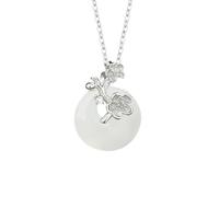 KUUFUUT Collier Pendentif pour Femme Argent Sterling 925 Pendentif Gardien Des Douze Divinités Florales avec Calcédoine Blanche Bijou pour Femme et Fille Cadeau De Février Floraison D'Abricotier