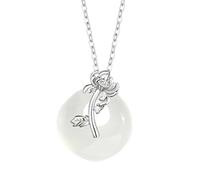 KUUFUUT Collier Pendentif pour Femme Argent Sterling 925 Pendentif Gardien Des Douze Divinités Florales avec Calcédoine Blanche Bijou pour Femme Ou Fille Cadeau De Septembre Chrysanthème