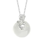 KUUFUUT Collier Pendentif pour Femme Argent Sterling 925 Pendentif Gardien Des Douze Divinités Florales avec Calcédoine Blanche Bijou pour Femme Ou Fille Cadeau D'Octobre Hibiscus