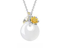 KUUFUUT Collier pour Femme En Argent Sterling 925 Pendentif Représentant 12 Divinités Florales Délicat Pendentif En Calcédoine Blanche Ping An Kou Bijou Gardien Cadeau D'Anniversaire Lotus De Juin