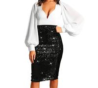 KUUFUUT Jupe À Sequins pour Femme Moulante et Extensible Taille Haute Noire Taille M. Idéale pour Les Soirées et Les Sorties en Boîte.
