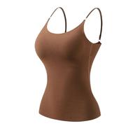 KUUFUUT sous-Vêtements Thermiques pour Femmes Doux Légèrement Brossé Chaud Couche De Base Haut Extensible Bretelles Spaghetti Réglables avec Perles Décoratives Débardeur d'hiver sans Manches Kaki XS