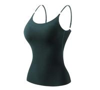 KUUFUUT sous-Vêtements Thermiques pour Femmes Doux Légèrement Brossé Chaud Couche De Base Haut Extensible Bretelles Spaghetti Réglables avec Perles Décoratives Débardeur d'hiver sans Manches Vert XS